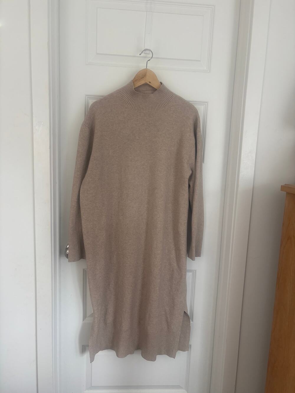 A New Day XXL Taupe Sweater Dress Mock Neck Midi Long Sleeve Minimalist